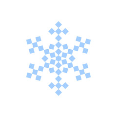 Snowflake icon. Blue silhouette snow flake sign, isolated on white background. Flat design. Symbol of winter, frozen, Christmas, New Year holiday. Graphic element decoration. Vector illustration