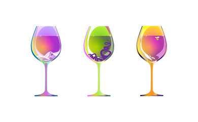Set three wine glass isolated. Cocktail kit. Vector eps10 illustration
