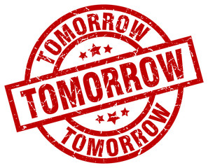 tomorrow round red grunge stamp
