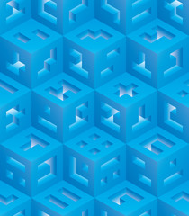 Blue cubes isometric seamless pattern.