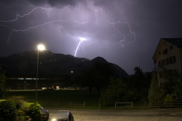 Lightning over the Flumserberg, shot from Walenstadt