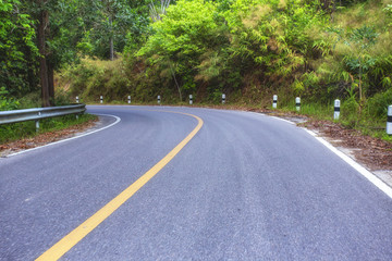 Country road in the mountains with forest