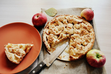 Homemade apple pie. Autumn food and dessert