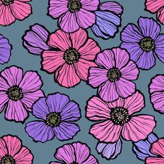 Seamless pattern with chrysanthemum flowers ornament