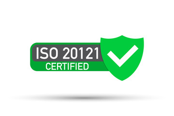 ISO 20121 Certified badge, icon. Certification stamp. Flat design vector.