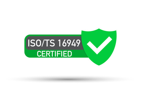 ISO TS 16949 Certified badge, icon. Certification stamp. Flat design vector.