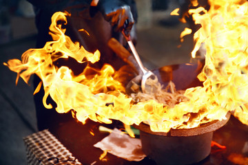 Street Food Festival. Cooking Food On Fire