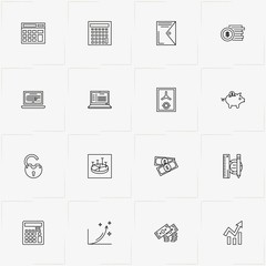 Banking line icon set with graphics, coins and file folder