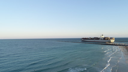 A ship leaving the harbor in South Beach.