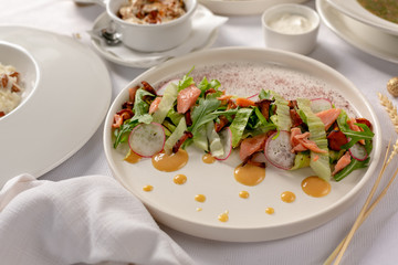 salmon salad with mushrooms
