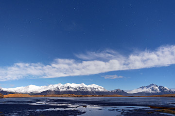 Fototapeta premium Beautiful highland and lake with blue sky background, Iceland.