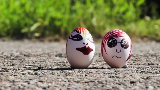 Painted eggs with faces