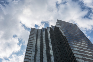 Fototapeta na wymiar Vertical shot of black skyscraper