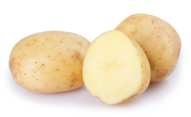 Raw potato on white background