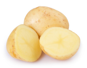 Raw potato on white background