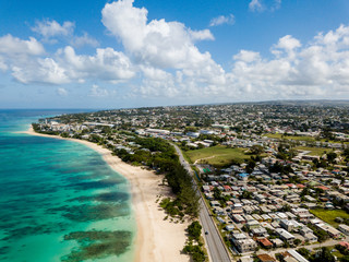 Aerial view of the coastline in Barbados in Caribbeans - obrazy, fototapety, plakaty