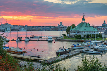 Sunset over Helsinki and Valkosaari, Finland