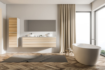 Double sink white bathroom interior