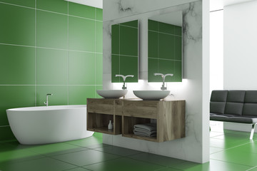 Fototapeta na wymiar Green bathroom inteiror, double sink