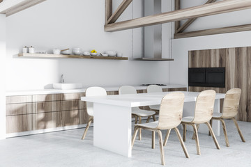Attic kitchen corner, wooden countertops