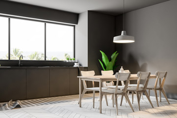Luxury gray dining room and kitchen