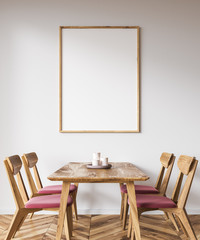 Pink chairs dining room inteior, poster side view