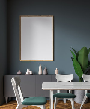 Green chairs dining room inteior, vertical poster