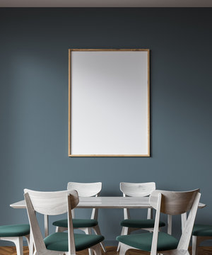 Green chairs dining room inteior, poster