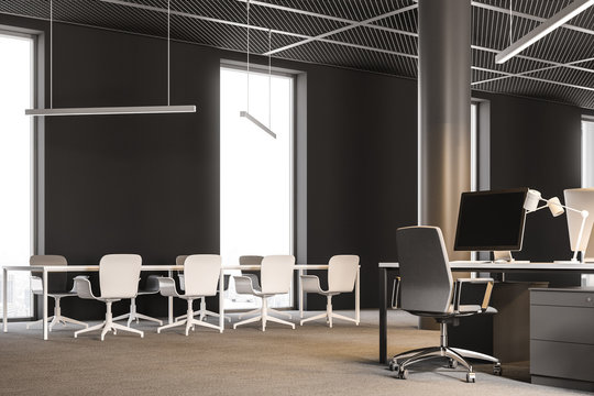 Industrial style brown office and meeting room