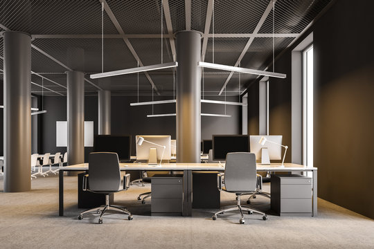 Industrial style brown office interior