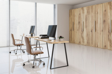 Wooden bookcase Scandinavian office side view