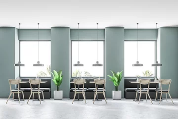Photo sur Aluminium brossé Restaurant Cozy cafe interior with green walls front view