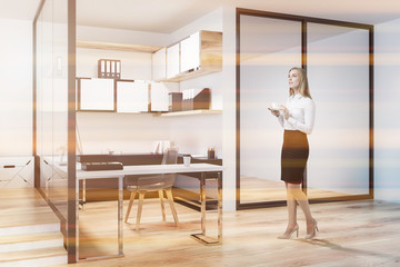 Modern freelance compact comfortable office, woman