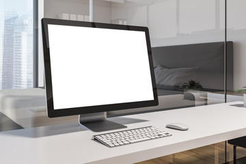 Mock up computer screen white home office table