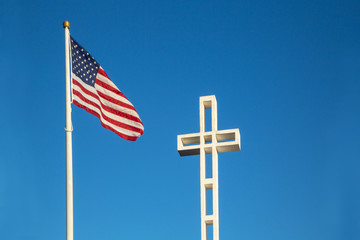 USA Flag and Mount Soledad Cross, San Diego, California