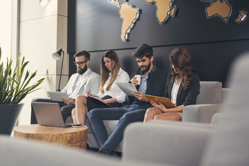 Business people preparing for presentation