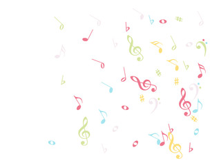 Music Notes Confetti Falling Chaos Vector. Music Symbols Texture Poster Background Elements. Party Night, Festival, Celebration or Concert, Melody Notes Trail. Decorative Song Sheets Chaos Effect.
