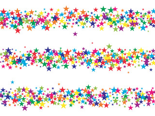 Rainbow Stars Confetti Vector Magic Cosmic Garland. Magic Christmas Lights, Gamour Sparkles, Glitter for Birthday Party Celebration. New Year Holiday Falling Down Stars Confetti, Festival Fireworks.