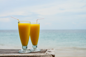 mango smoothies at beach
