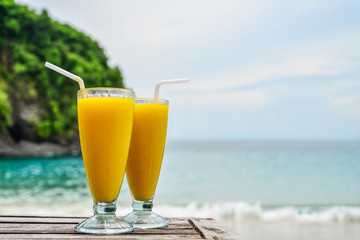 mango smoothies at beach