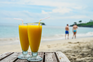 mango smoothies at beach
