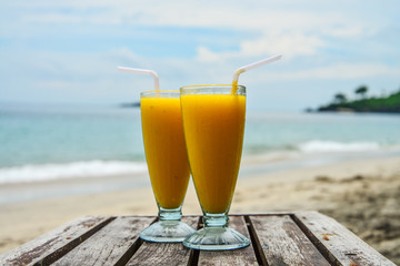 mango smoothies at beach