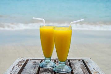 mango smoothies at beach