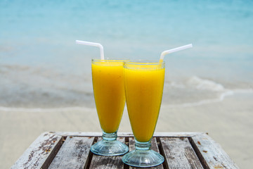 mango smoothies at beach
