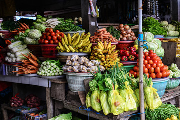 Fruits and vegetable at local asian market - obrazy, fototapety, plakaty