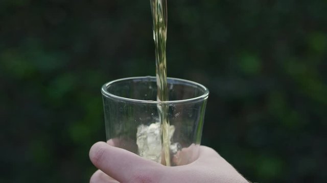 SLOW MOTION pouring beer into a glass
