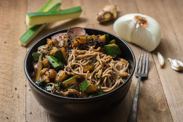 Soba Noodles with Zucchini and Mushrooms