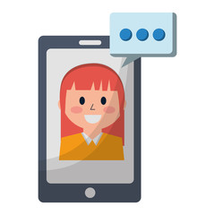 business woman on smartphone talk bubble