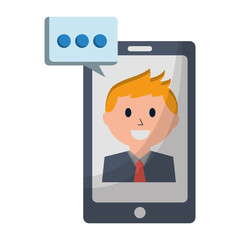 businessman on smartphone speech bubble