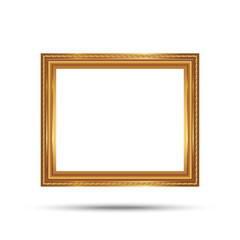 Gold photo frame with corner line floral picture frame isolated on white background.